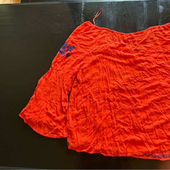 JohnPaulRichard 3XL Orange and Blue Off the Shoulder Embroidered Wide Sleeve - Picture 5 of 10